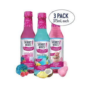 Skinny Mixes Zero Sugar Syrup 3 Pack- Unicorn Blue Raspberry Frosting, Mermaid Tropical Citrus, & Cotton Candy Flavors