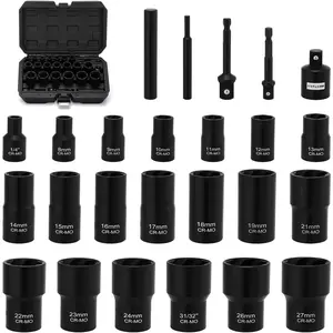 25 Pieces Bolt Nut Extractor Set, 1/2" and 3/8" Drive Lug Nut Remover Tool, Wheel Lock Removal Kit for Removing Stripped Rusted Nuts/Damaged Nut or Bolt/Locknuts