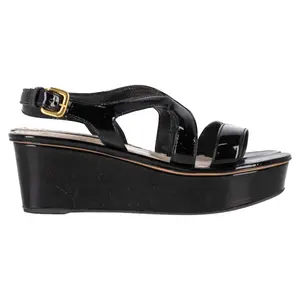 Pre-owned Prada Prada Slingback Wedge Sandals in Black Patent Leather by Rebag