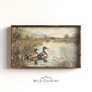 Mallard Duck Nursery Wall Art, Bird Hunter Gift, Vintage Duck Oil Painting, Rustic Cabin Decor, Mallard Duck Pond Poster Unframed , Countryside Poster Unframed