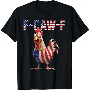 Cotton Printed Round Neck T-Shirt Chicken Quote Rooster Meme USA Flag T-Shirt