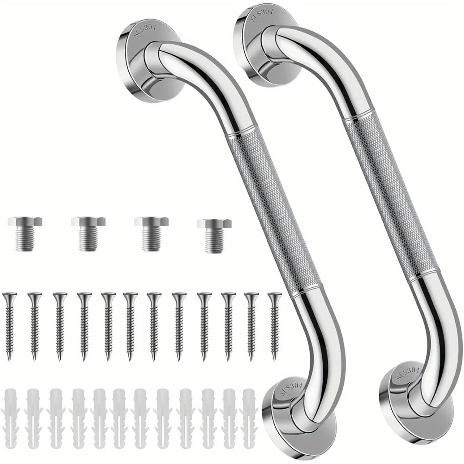 SUS304 Stainless Steel Safety Grab Bar - Non-Slip Knurled Handrail for Tile/Wood Surfaces, 30cm/50cm for Bathroom Shower, Elderly Toilet Support