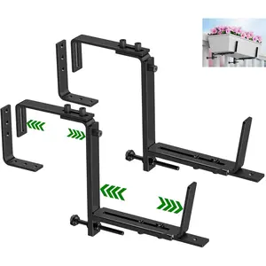 2 count Adjustable Planter Box Brackets, Brackets for Window Boxes Planters Hanging Flower Box Holders, Heavy Duty Wall Mount Holder for Windowsills, Garden, Fences, and Balcony - Black