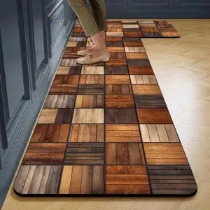 Silica Mud Kitchen Mat, Wooden Pattern Design, Anti-Fatigue Cushioned Rug, Machine Made, 3.5mm Thickness, Easy Clean Rubber Bottom