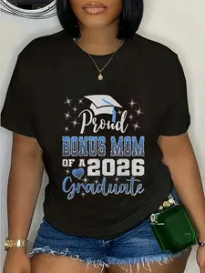 100% Cotton Unisex Super Proud Bonus Mom of 2026 Graduate Graduation Family T-Shirt Casual Graphic Printed Vintage Tshirt