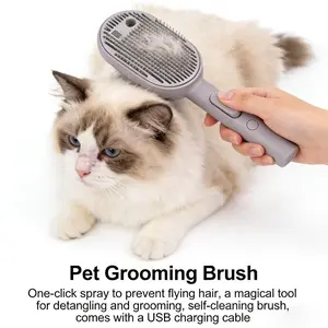New Multi-Functional Pet Spray Grooming Brush, One-Click Anti-Flying Hair, Self-Cleaning Knot Opening Deshedding Comb for Dogs & Cats with USB Charging Cable
