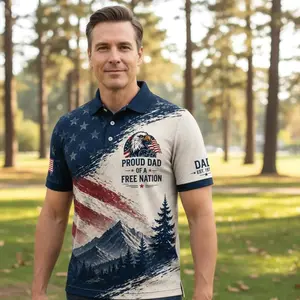 Men's Breathable Polyester 3D Sublimation Print Apparel - Unisex Short-Sleeves American Flag Polo Shirt, Personalized Custom Name, Dad Gift for USA 250th Anniversary, Menswear B36
