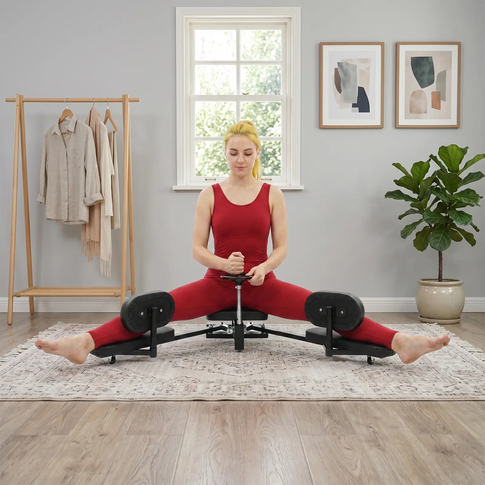 Leg Stretcher Split Machine, 0-210° Adjustable Leg Stretching Trainer, 220.46lbs Load Capacity, PP PU Foam Wood Steel Construction, for Adults & Kids, Ballet, Cheerleading, Dance, Gymnastics & Home Gym, Black