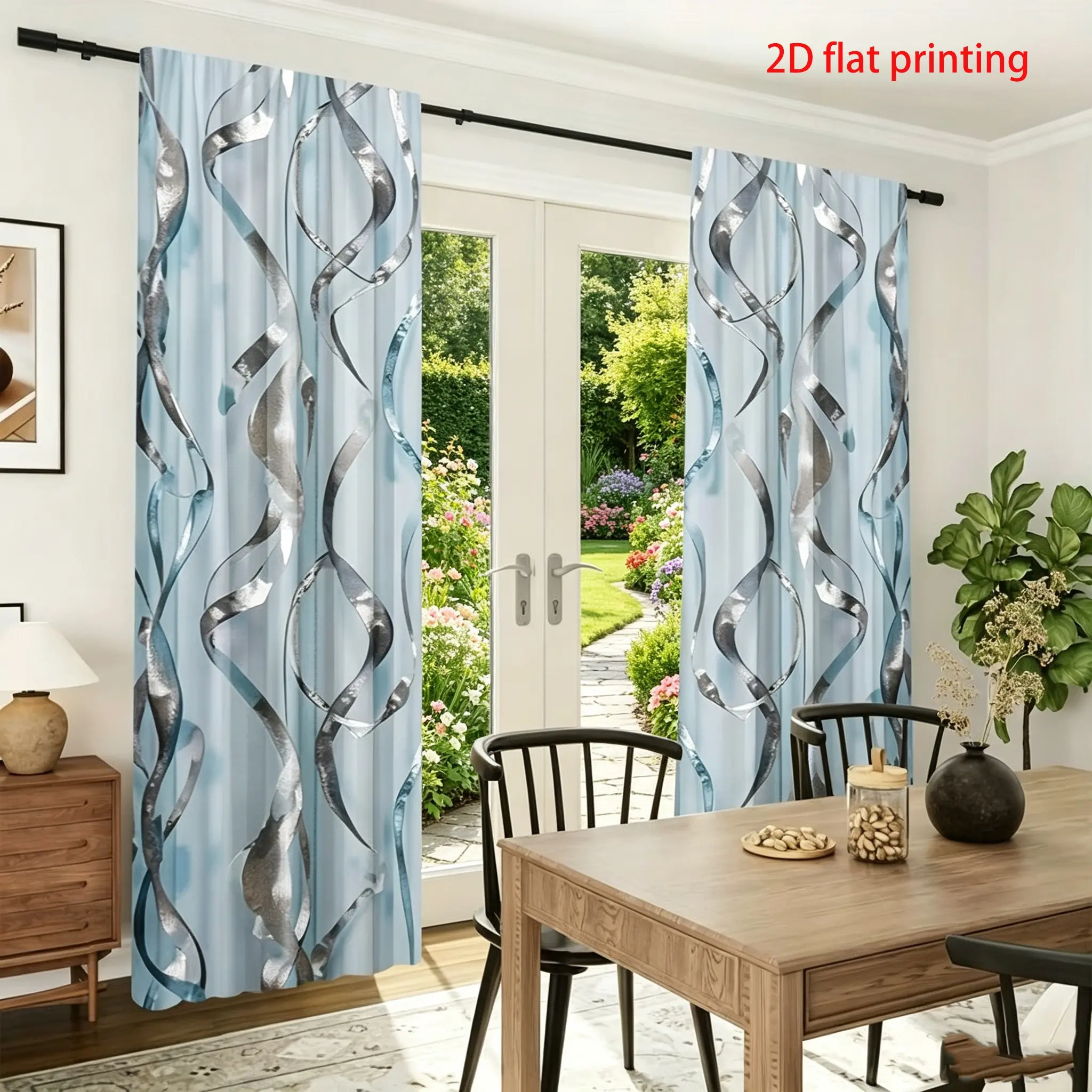 2-Piece Wavy Stripe Overlapping Curtains, Window Curtain - Semi-transparent Polyester Material, Suitable for Kitchen, Bedroom, Living Room - Fashion Home Decor, Home Decoration Curtain