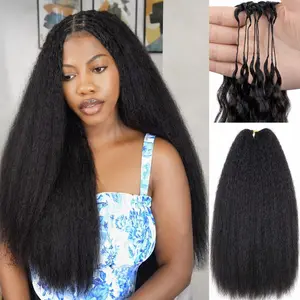 OQ HAIR Kinky Straight Crochet Human Hair 50g Knotless Pre-Separated Feather Human Hair Crochet Bundles for Women Natural Black Color