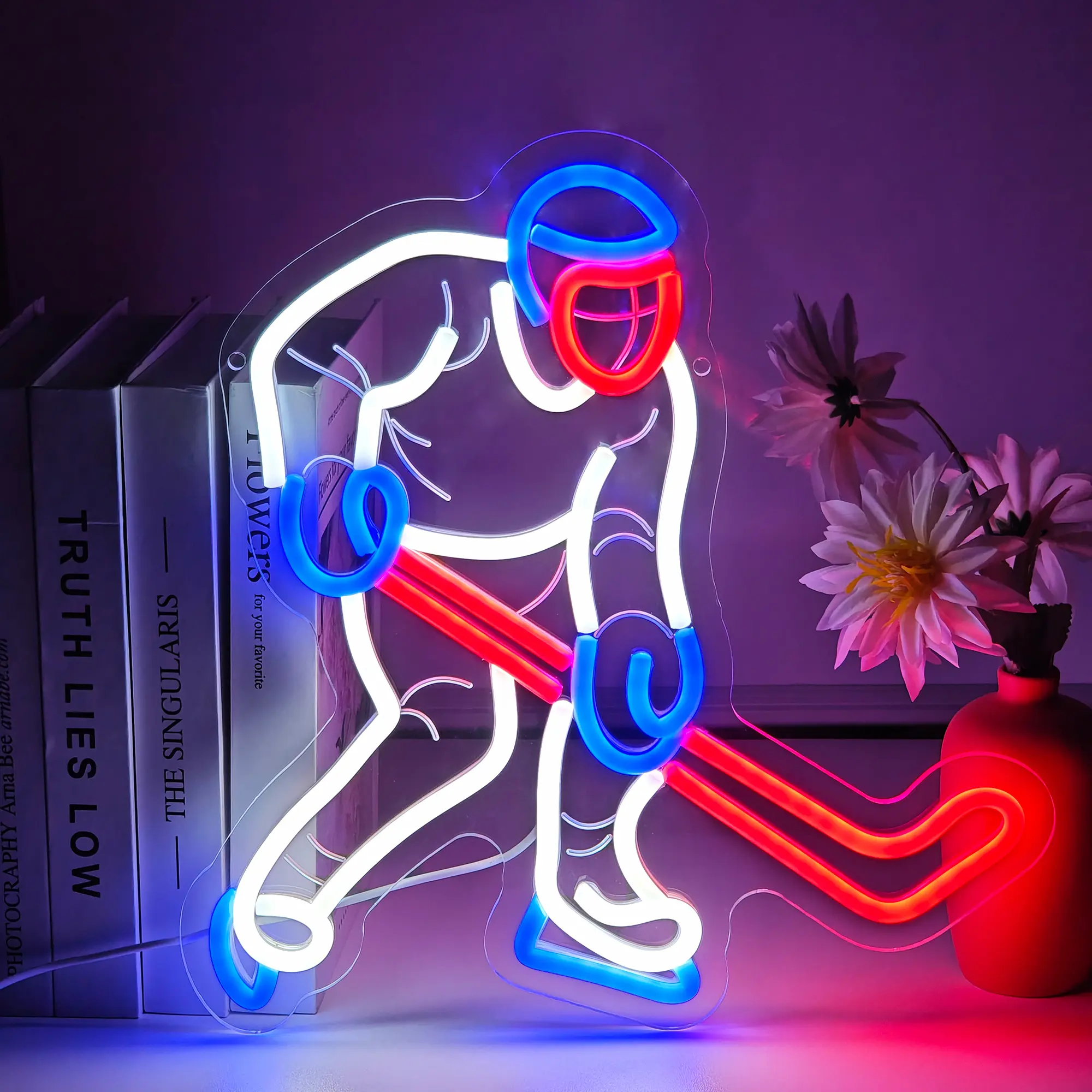 Ice Hockey Player LED Neon Sign, Sports Wall Decor Neon Light for Bedroom Game Room Man Cave, Hockey Gifts for Fans