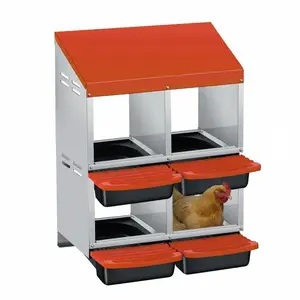 Double Layer Orange Chicken Nesting Box with Roll Away Collection & Plastic Handle, Wall/Freestanding for Chicken Coop, 2x2-Compartment