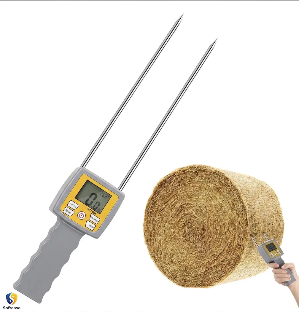 Hay Moisture Tester – Portable Dual Probe Hay Moisture Meter with Temperature & Humidity Compensation – For Hay Bale, Forage Grass, Alfalfa, Pennisetum Hydridum & Leymus Chinensis Moisture Tester Farm Use Father Day Gift Grandfather Grass Easy Smart