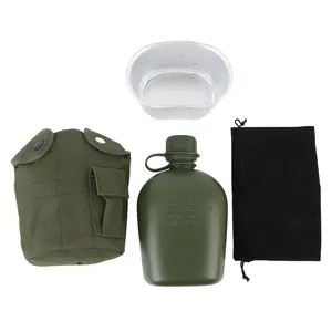1L Capacity Green PE Outdoor Canteen Kit - Portable Hydration Solution, With Handle Sports Water Bottle, Double Latch Cap, Foldable Handle, Bottle Pouch, Cup - Ideal for Camping, Hiking, Xmas, Birthdays