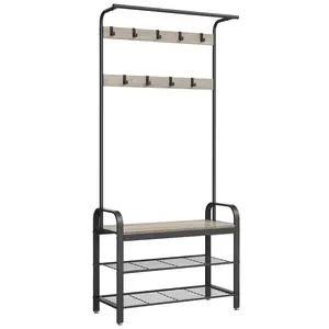 Hall Tree with Shoe Bench, 9 Hooks and Hanging Rod