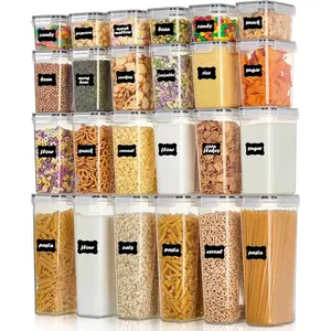 8/32 Airtight Food Storage Containers Set with Lids, Free Kitchen and Pantry Organization, Plastic Leak-proof Canisters for Cereal Flour & Sugar - Labels & Marker