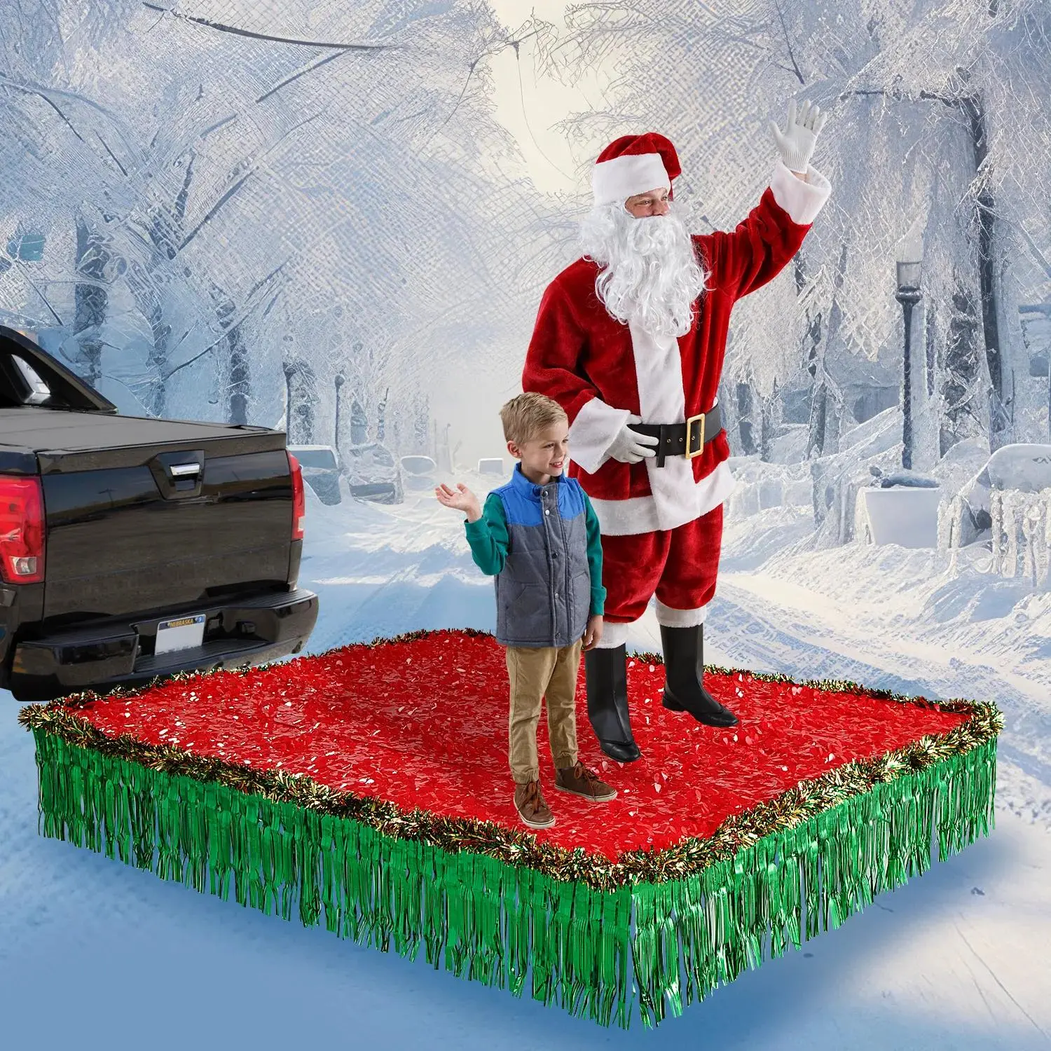 Holiday Parade Float Kit - 8-Pc Festive Decor Set with Floral, Metallic, Plastic, Vinyl Components for Party Decorations