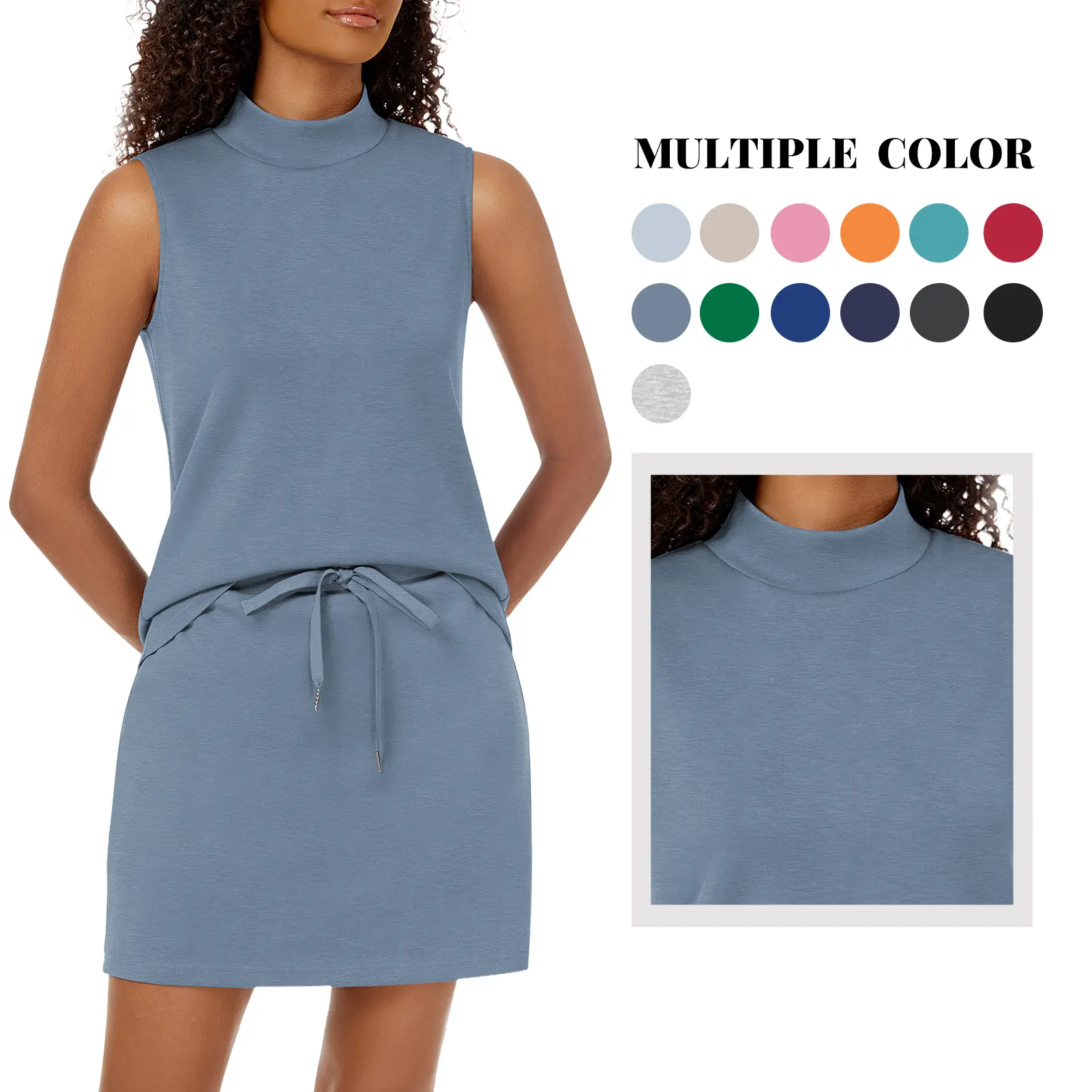 Women's 2-Piece Athletic Fitted Workout Set - Mock Neck Sleeveless Top, Elastic Waist Pocketed Shorts Skorts, Breathable Lightweight Fabric - for Tennis, Running, Workout Sets For Women,summerwins,travel essentials,camping essentials sohochic
