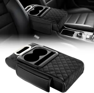 5-in-1 Car Armrest Cushion with Cup Holder, Center Console Organizer, Storage Bags, Tissue Box & Phone Slot, Automotive Stowing & Tidying Accessory for SUVs & Sedans, Vehicle Accessories, Car Decor, Black Red