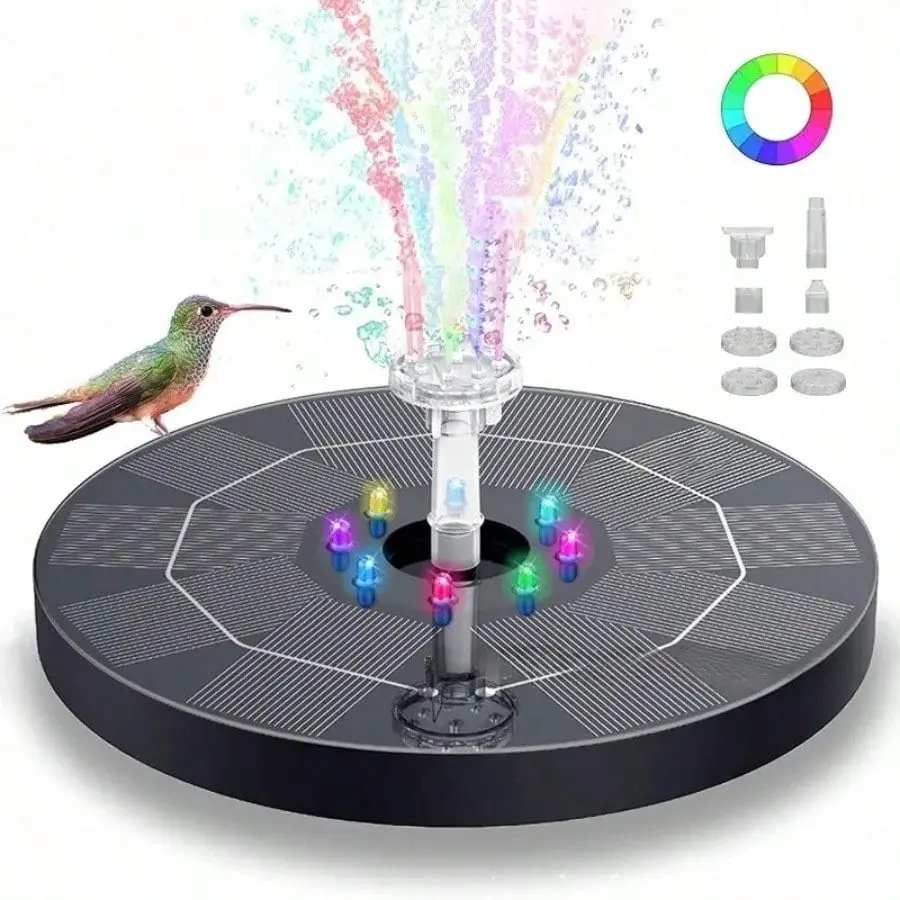 Rechargeable Solar-Powered Floating Water Fountain Pump - Outdoor Cord-Free Brushless Unit with Battery Backup, Water Sensor, Auto-On LEDs, Easy Operation for Balcony, Bird Bath Garden Decor, Solar Powered Fountain