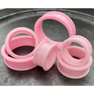 PAIR of Unique Baby Pink Solid Silicone Double Flare Tunnels - Gauges 1&1/8" (29mm) up to 2" (51mm)