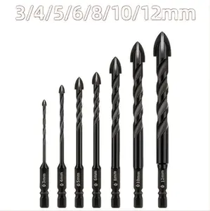 7-PCS Concrete Drill Bit Set & Masonry Drill Bit Set, Cement Drill Bits for Concrete Brick Wall, Tile Glass Ceramic, Masonry Drill Bit 1/8 to 1/2 inch Industrial Strength Carbide Cross Drill Bit Tip Outdoorfun Hexagonal