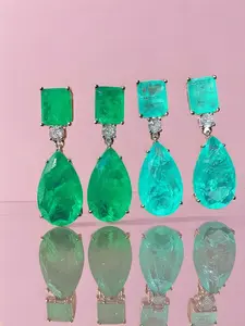 Earrings New Trend Pear-Shaped Imitation Paraiba Earrings Emerald Large Water Drop European and American Exaggerated Drop Earrings for Women