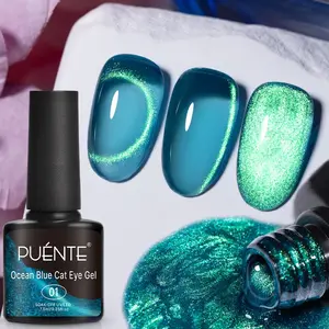 PUENTE 7.5ML Ocean blue Cat Eye Gel Nail Polish, Crystal Glass Sea Blue Magnetic Gel Polish  Soak Off UV LED Magnetic Gel for Salon or Home DIY Manicure Gift for Women