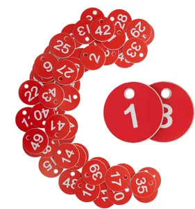 Plastic ID Number Tags Engraved Tags Key Tags Without Key Rings (1-50, Red)