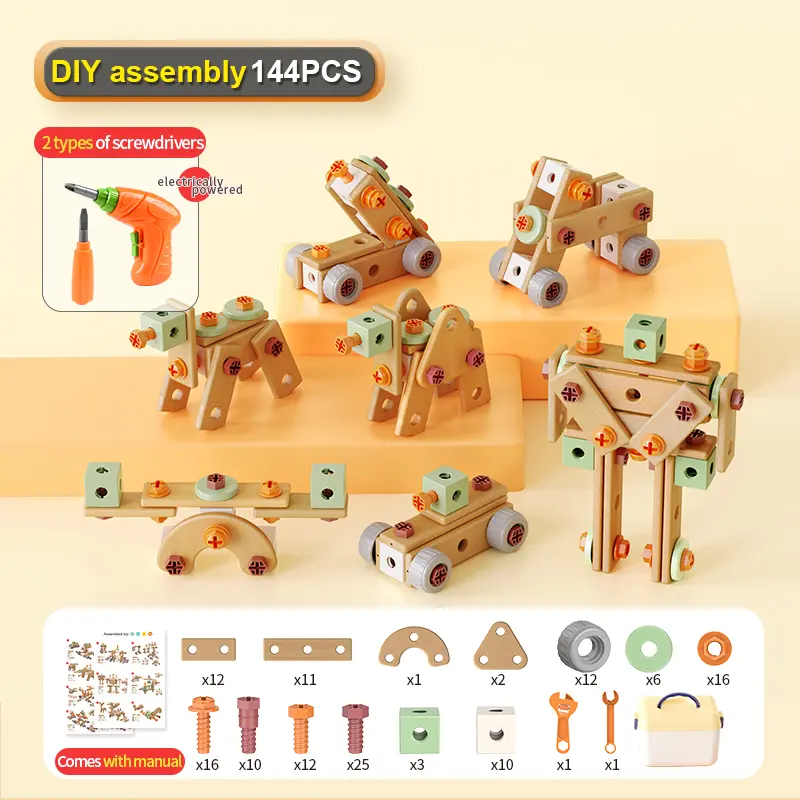 Unisex 144-Piece DIY Assembly Repair Game Tool Set for Kids - Includes Drill, Screwdriver, Nuts, STEM Learning, Imaginative Play, Perfect Holiday/Birthday Gift, Perfect Gift