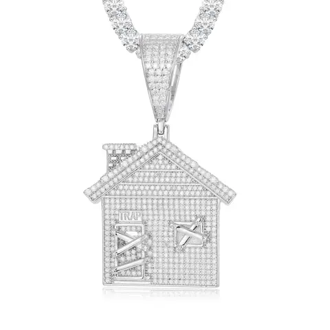 UCCIYO S925 Sterling Silver Classic Central Synthetic Moissanite Pendant with Necklace - Casual Adults' Unisex Daily Jewelry by Guangzhou Qunpeng Jewelry Co., Ltd.【#P242】