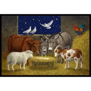 212 MAIN Nativity Theme Christmas Crib Animal Scene Rug, 24x36 in, Fade-Resistant, Indoor/Outdoor Use, with Detailed Animal Accents for Displays, 24X36 Size