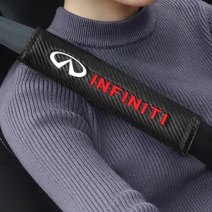 For INFINITI Auto interior Accessories 1/2PCS Carbon Fiber PU Leather Embossed Car Seat Belt Pad Shoulder Decoration Mat Car Accessories Safety Belt Protective Cover
