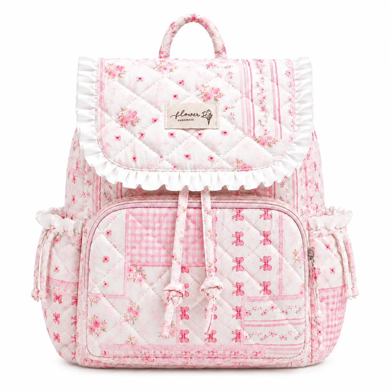Women's Quilted Floral Cotton Mini Backpack, Small Ruffle Drawstring Purse for Teen Girls, Campus Life, Travel, and Daily Use, Back To School Haul, Lace, Drawstring Backpack, Backpacks For Women