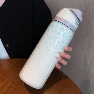 32oz Blue Leopard Print Dual Drink Double Wall Insulated Sports Water Bottle, Stainless Steel Vacuum Insulated, Large Capacity Fruit Cup, Perfect Gift for Women