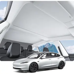 BASENOR 2026-2024 Tesla Model 3 Sunshade Roof, [Nano Ice-Crystal Coatings] Heat Insulation Glass Roof Shade, Top Window Retractable Sun Protection, Sunroof Blocking Cover for Model 3 Highland Grey