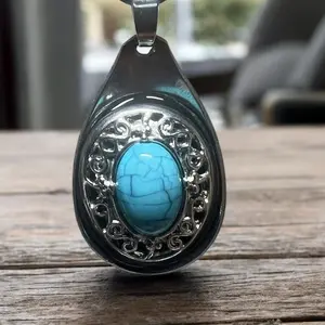 Silver Spoon Pendant with Turquoise Stone