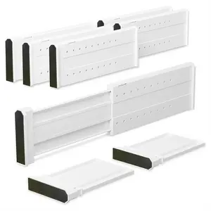 Adjustable Drawer Dividers 5 Pack 4" High Expandable 11"-17" White ABS Storage for Dresser Baby Clothes Bathroom Bedroom Kitchen Office Durable Customizable Length