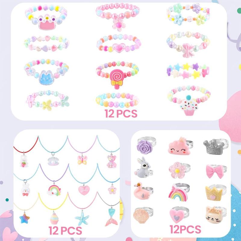 12 Pack Prefilled Easter Eggs with 36 pcs Cute Bracelets Necklaces Rings Easter Basket Stuffers Egg Fillers for Girls Party Favors Kids Toddler Presents