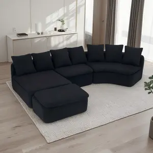 Niccae 133'' Modular U-Shaped Sectional Couch with Removable Recliner Module, Black Woodgrain Chenille Boneless Couch, Ideal for Large Living Rooms/Bedrooms, Flexible Configuration Oversized Indoor Furniture