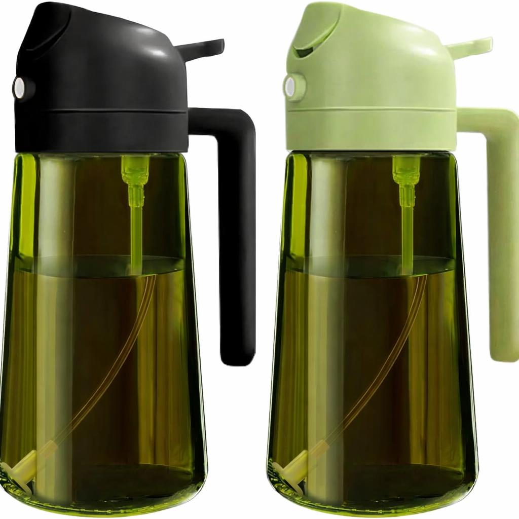 2PCS 2-in-1 Oil Dispenser & Oil Sprayer, 16oz / 470ml Olive Oil Bottle with Fine Mist Nozzle, Oil Spray Bottle for Cooking, Air Fryer & Salad (Black & Green) 2PCS 2-in-1 Oil Dispenser & Oil Sprayer, 16oz / 470ml Olive Oil Bottle with Fine Mist Nozzle, Oil Spray Bottle for Cooking, Air Fryer & Salad (Black & Green)