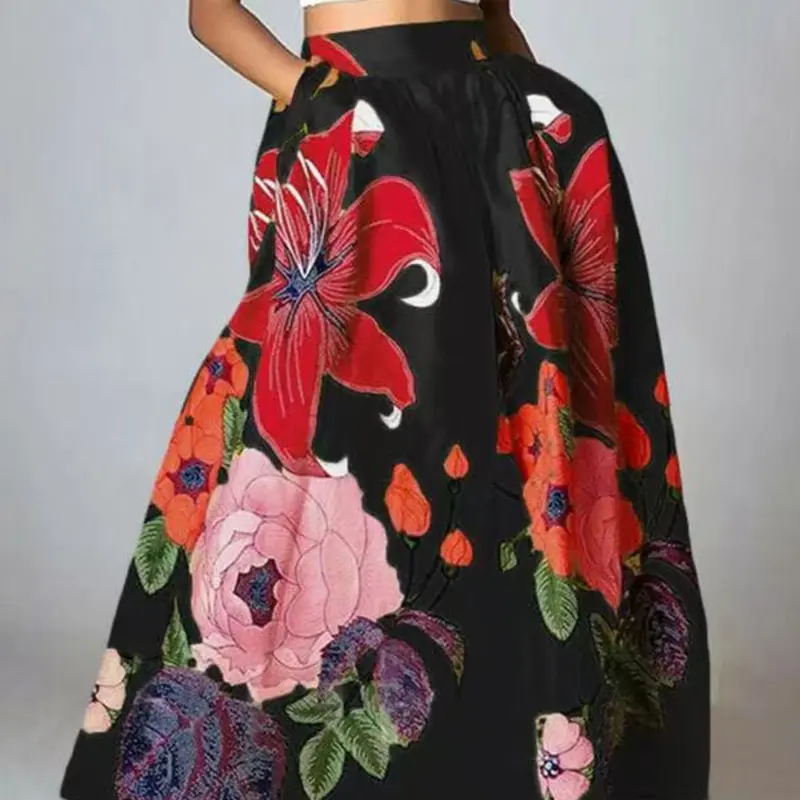 Summer Essential Floral Midi Dress, High Waist A-Line Skirt, Plus Size Boho Pocket Beach Dress, Women's Fashion Long Skirt, Maxi Womenswear, Loose Feeling Skirt, Bohemian