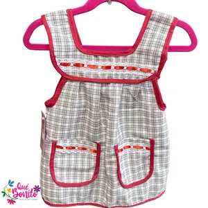 Size 4T Apron with Two Pockets, Ribbons and Lace Accents
