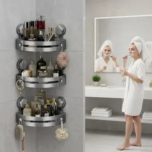 3 Piece Corner Shower Caddy Set, No Drilling Required, Strong Suction Design, Rustproof Abs Plastic Wall Mounted Bathroom Organizer