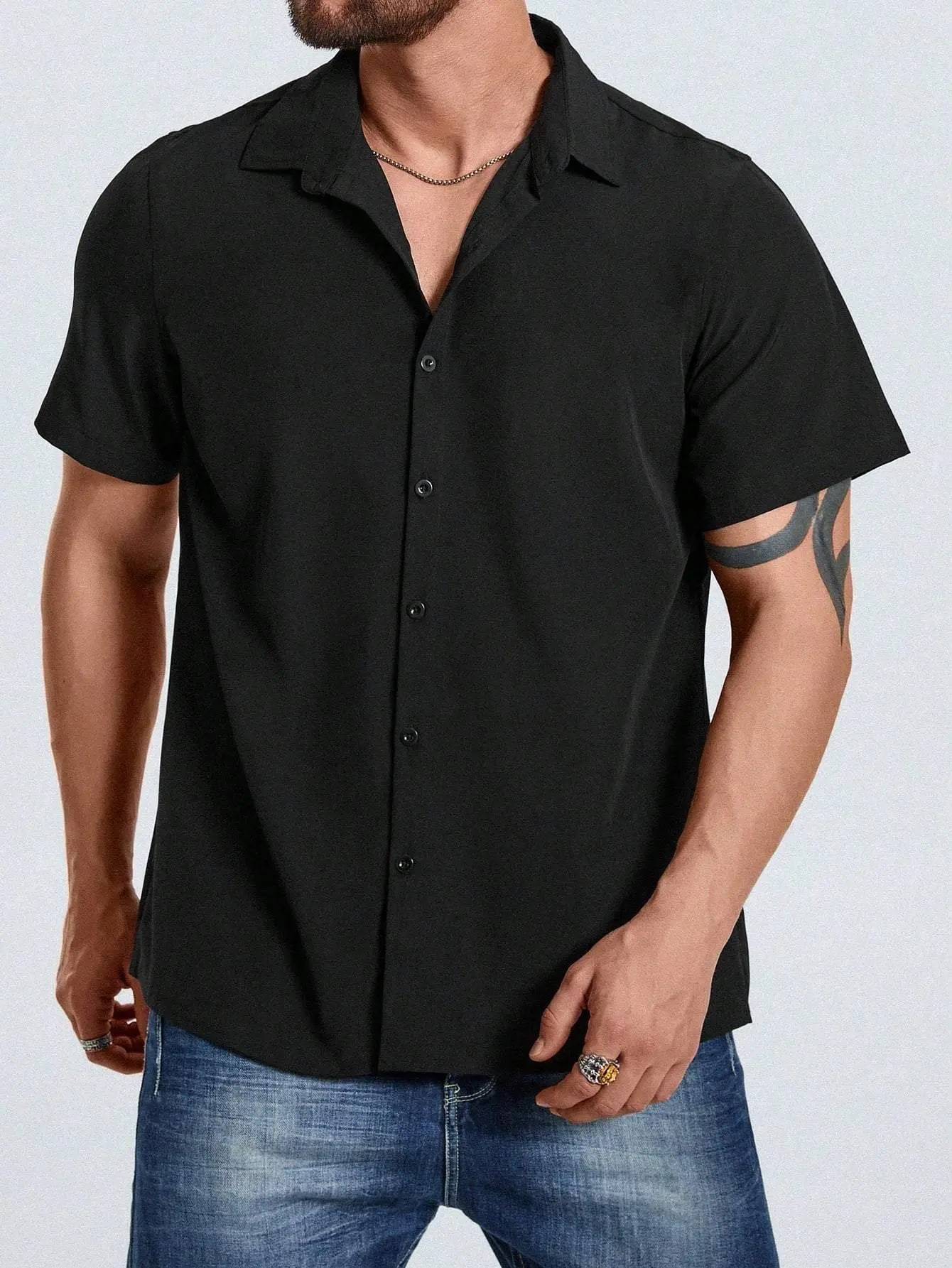 Manfinity Homme Men Solid Button Up Shirt Casual Collar
