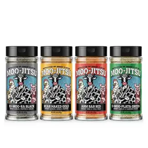 Moo-Jitsu The Dojo Kit All 4 Spice Blends Ki-Moo-Ra Black Rear Naked Gold Arm Bar Red O-Moo-Plata Green 5 oz Bottles for Flavor Mastery