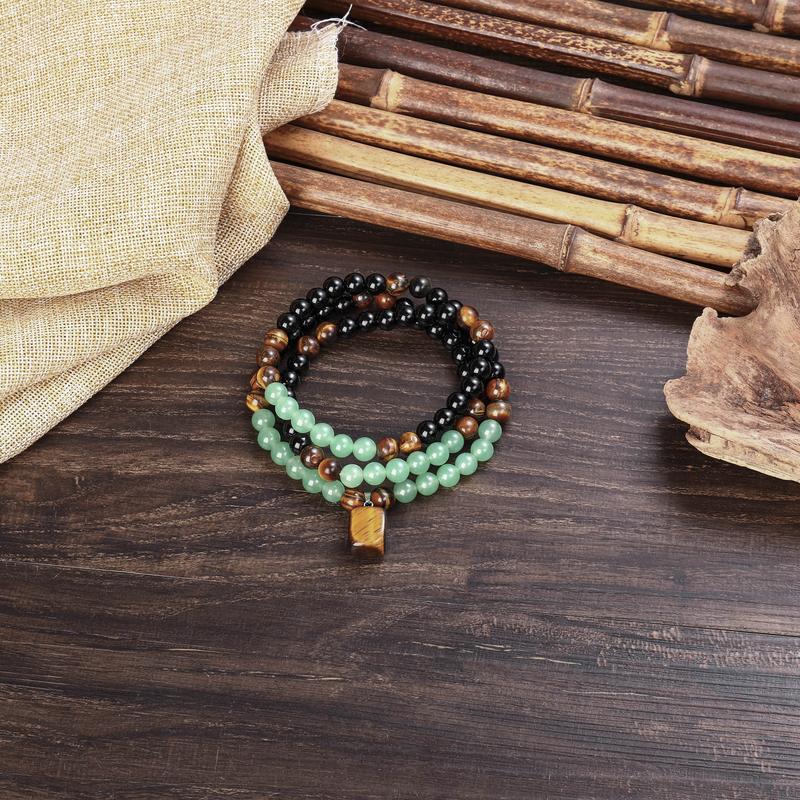 Money Attraction Necklace With GreenAventurine & Tiger Eye Pendant Healing Crystal Stone ，Anniversary, Vacation &Theme Parties Jewelry Charms Abundance Crystal bracelet，Long Chain，Sweater chain，Ideal Gift Jewelry for Men and Women
