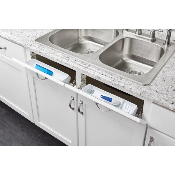 Rev-A-Shelf 14" Kitchen Sink Front Tip-Out Accessory Trays, White, 6572-14-11-52
