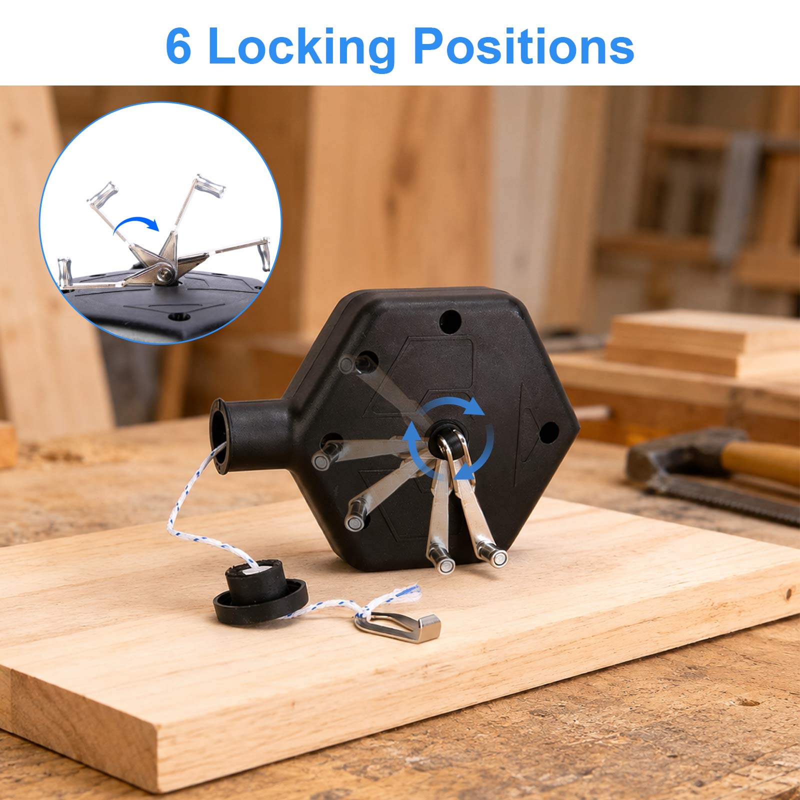 2Pcs 100ft Chalk Line Reel Boxs - Portable Chalk Line Reel Box with Carabiner,lack Chalks Line Tool for Construction Carpentry Projects Drawing Straight, 6 Locking Positions