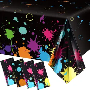 For Neon Birthday & Blacklight Parties, Table Protection & Decoration Solution, Glow Disposable Plastic Tablecloths, Fluorescent Glowing Atmospheric, Effortlessly Create Cool Neon Party Vibe, 108 X 54 Inch 4 Pack
